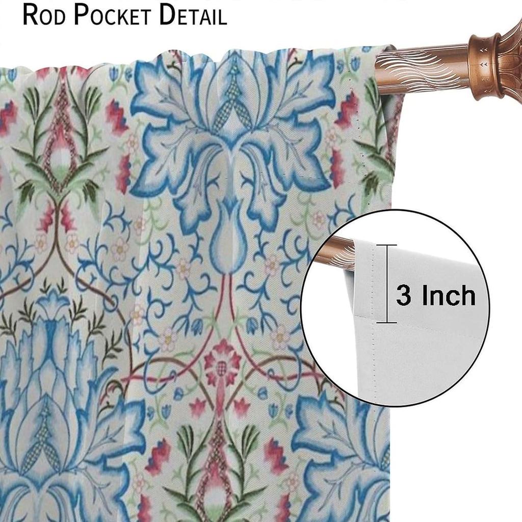 Vintage William Morris Floral Curtain Mid Century Watercolor Flower Plant Abstract Art Print Window Drapes Living Curtains Light Blocking Polyester