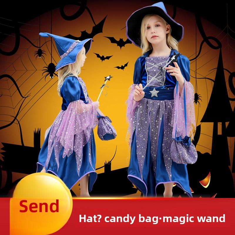 Halloween Witch Costume For Girls With Lace Tulle And Bow For Kids Party Play