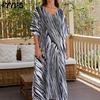 YYFS Women's Fashion Vacation Summer Spring Black and White Oblique Line 1/2 Sleeves V-Neck Casual Dresses