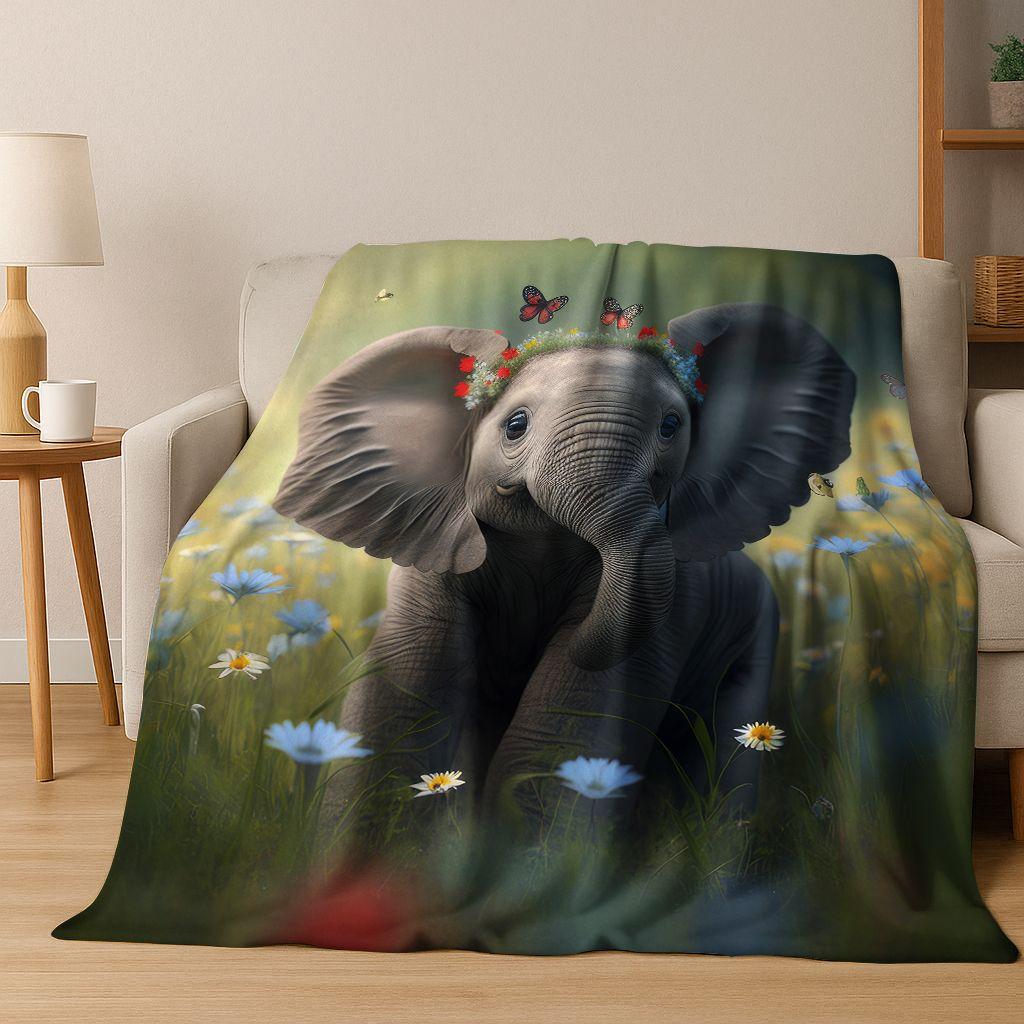 26 Style Wisdom Elephant Cartoon Flannel Blanket,Cozy Soft Throw Blanket for Home Bedroom Bed Sofa Picnic Office Cover Gift Kids