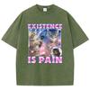 Existența este Durere Pisică Tricou Bumbac Spălat Vintage Tricou Grafic Casual Streetwear pentru Primăvară Vară Toamnă