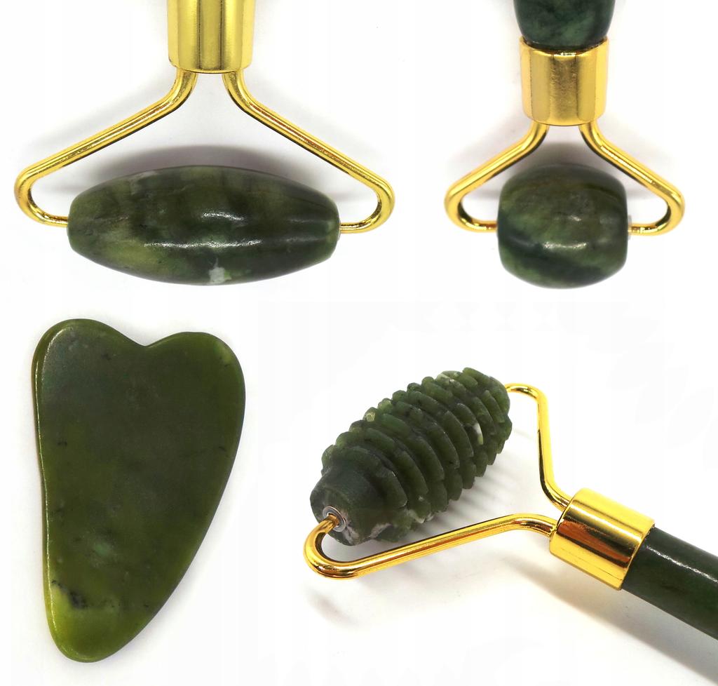 Zestaw jadeitowy do masażu twrzy 2x roller+gua sha