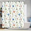 Watercolor Flowers Shower Curtain White Fabric with Blue Red Purple Pink Daisies Butterflies Green Grass 3D Waterproof for Bathr