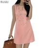 ZANZEA Women Casual Round Neck Sleeveless Print Dress