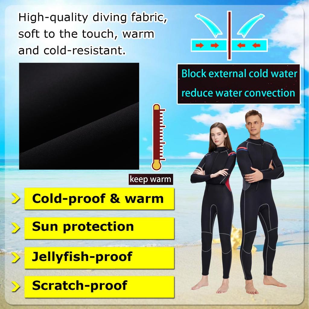 Maßgeschneiderter einteiliger Neoprenanzug 3MM für Paare, langärmliger Voll-Tauchanzug, warm, Sonnen-Quallen-Anzug zum Surfen, Schwimmen