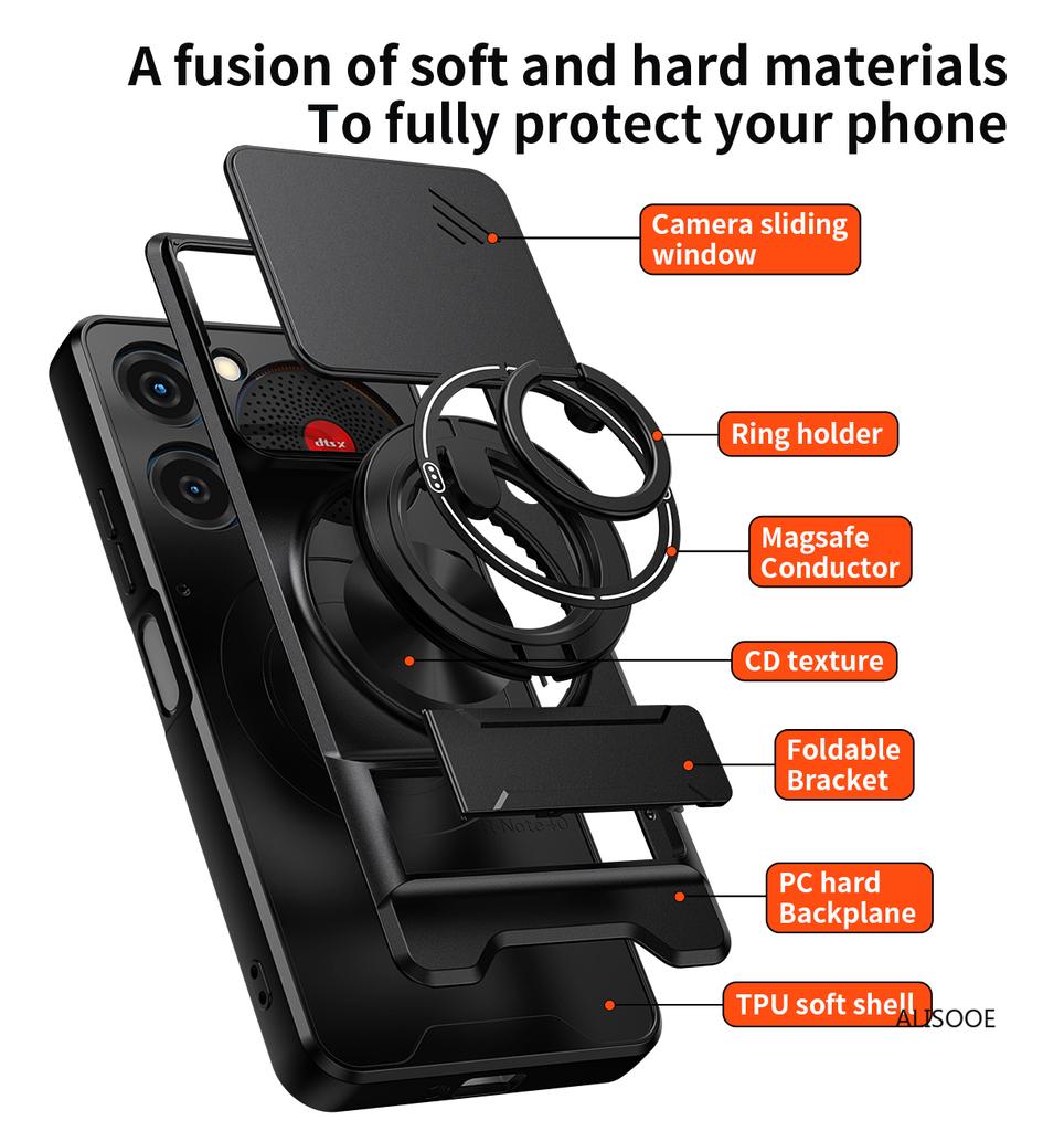 Funda para Nubia Music 4G Funda Anillo Giratorio Deslizante Protección Cámara Soporte Cubierta a Prueba de Golpes Capa Funda