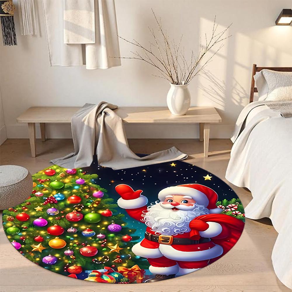 Christmas Round Floor Mat Suitable for Bedrooms Balcony Decorate Room Dining Room Antislip Round Carpet Decorate Offices