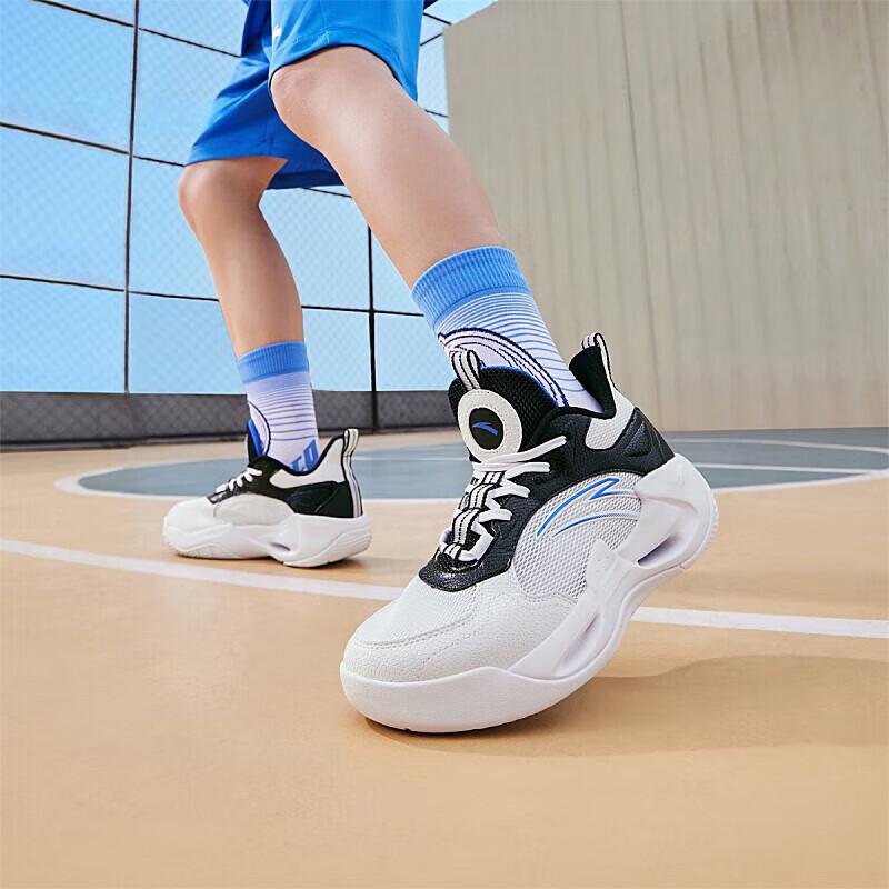 Anta Kids Airflow Comfortable Versatile Shock Absorbing Durable Low Top Basketball Shoes Kids Sneaker White Black A312421104-3