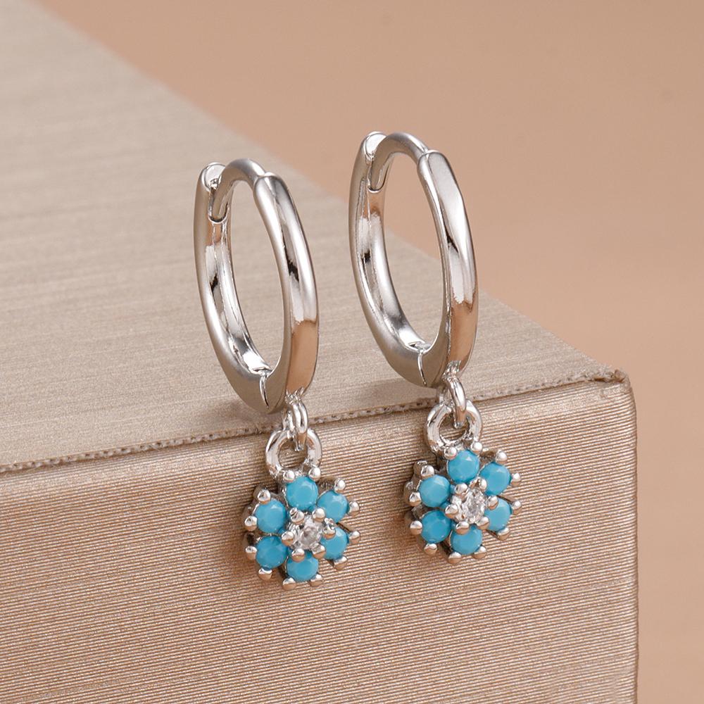 Exquisite Multicolor Crystal Flower Hoop Earrings for Women Girl Stainless Steel Fashion Korean Wedding Romantic Jewelry Gifts