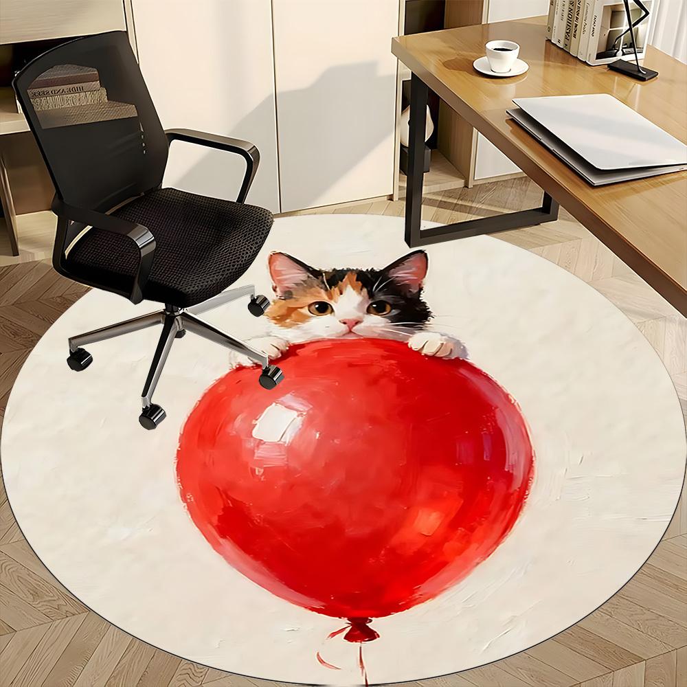 1PC Kitten Balloon Office Round Area Rug, Mat Suitable ForOffice, Under Office Chairs Bedroom Living Room Home Decor, Room Deco
