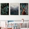 Nordic Poster Nature Landscape Canvas Painting Wall Art Mountain Lake Deer Print Decorative Pictures for Living Room Home Decor