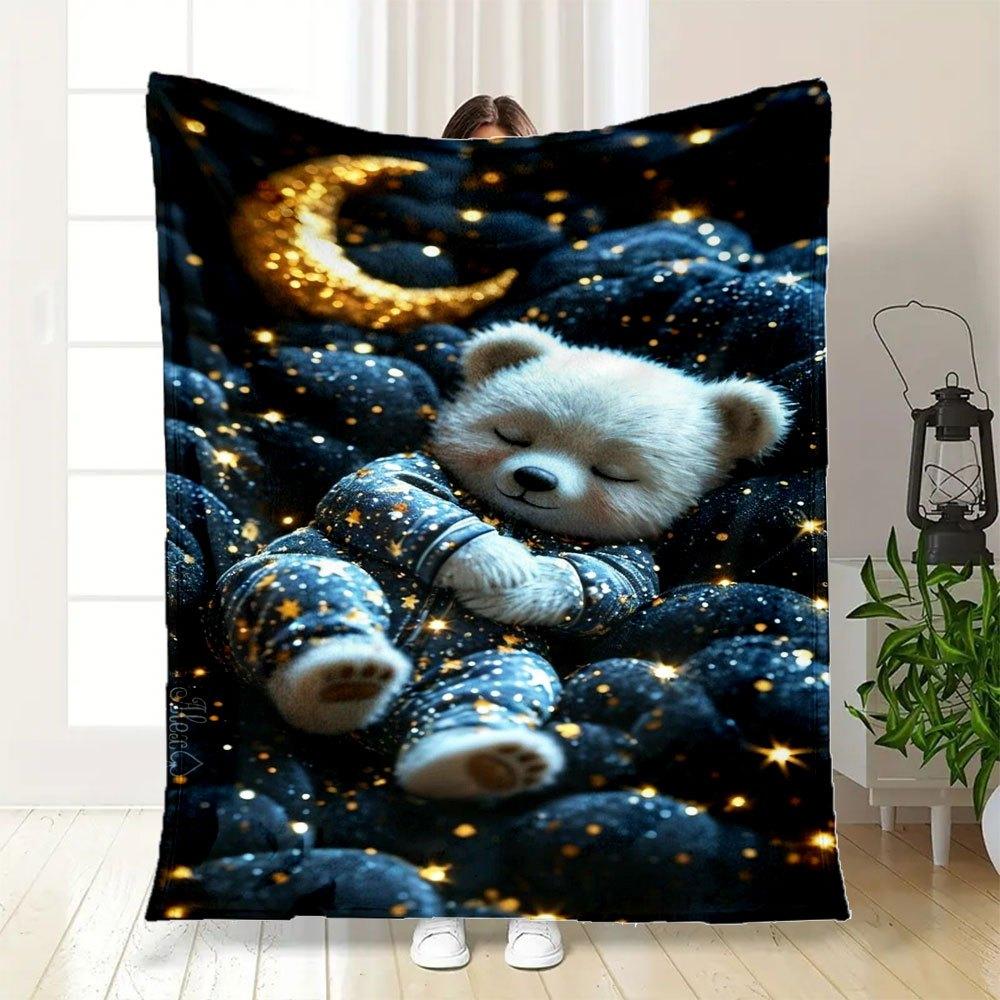 "Starry Night Panda Plush Toy - Cute Moon Blanket Set"Blanket Flannel Throw Blanket for Sofa, Bed, Travel, Camping, Office, Couch, Chair, An