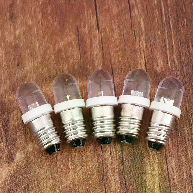 5Pcs LED E10 DC3V 5V 6V 12V 24V Screw Bulb Warning Signal Bulb E10 Instrumentation Bulb Indicator White Auto Interior Light