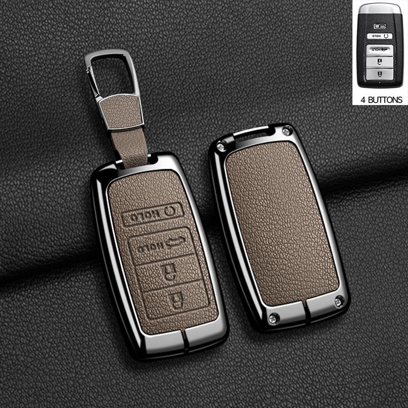 Leather+Metal Car Key Case Cover for Honda Acura RLX MDX CDX TLX-L NSX RDX Shell Fob Holder Auto Shell Fob Protector Accessories