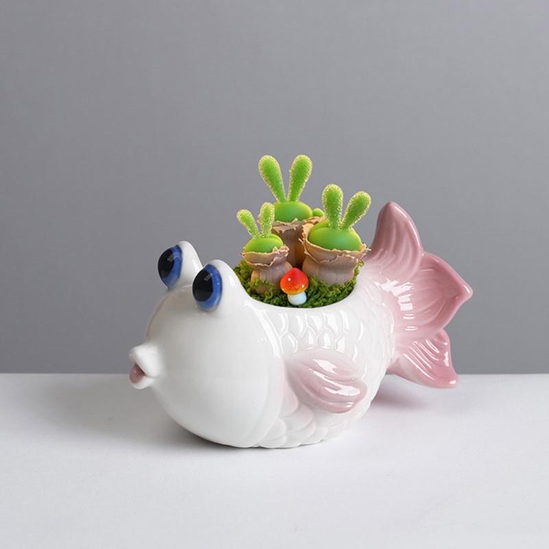Fish Plant Pot Flowerpot Garden Pot Ceramic Fleshy Plant Pot Planter Plant Holder for Home Office Desk Mini Ornament