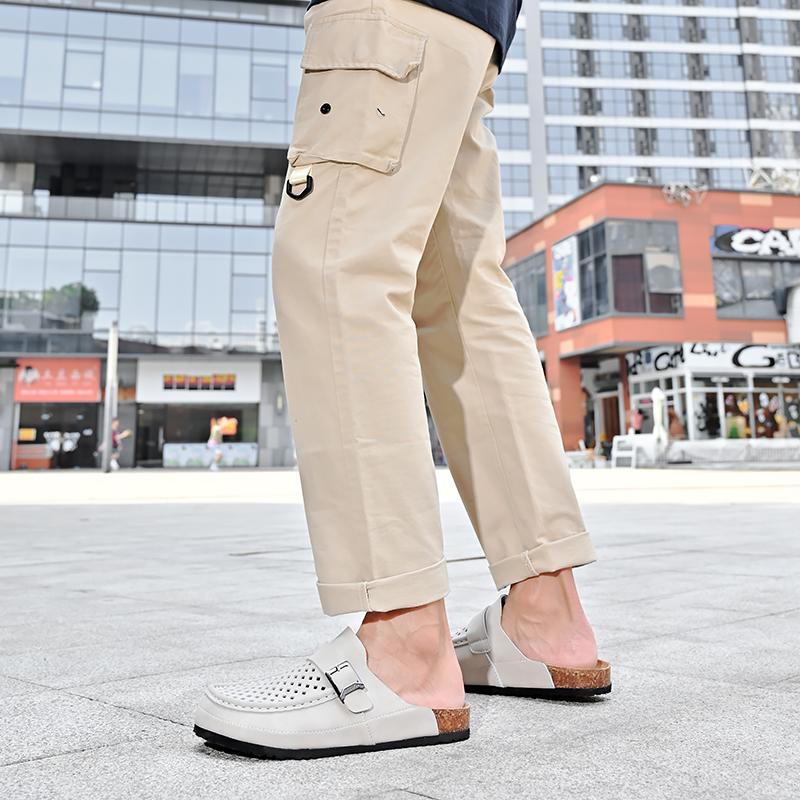 New Men Slippers Leather Thick Bottom Loafers Male Outdoor Non-slip Half Slipper Men All-match Fashion Comfy Mens Muller Shoes