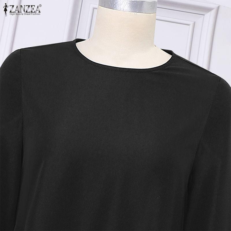 ZANZEA Women Casual Round Neck Long Sleeve Patchwork Long Dress