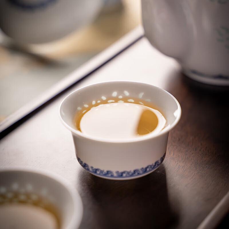 Jingdezhen Blue & White Linglong Ceramic Tea Set - Danfeng Chaoyang 10-Piece