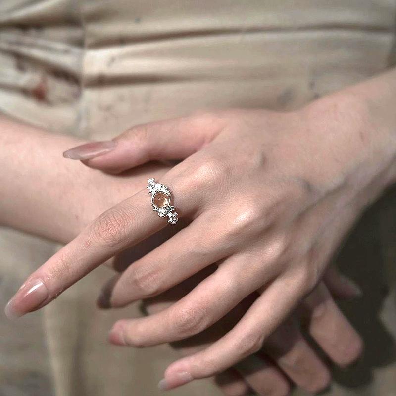 Designer fashion design citrine flower rings for women light luxury High Quality silver  ring party wedding fine
