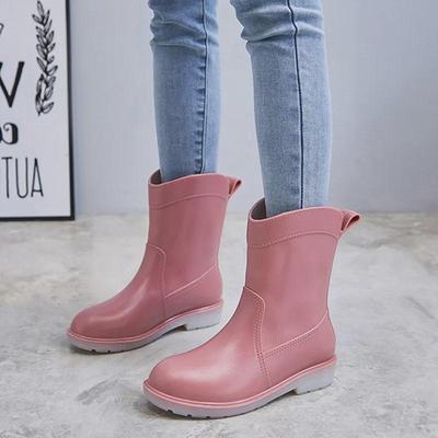 Damen Stilvolle Koreanische Wasserdichte Rutschfeste Gummi-Regenstiefel mit Warmem Baumwollfutter