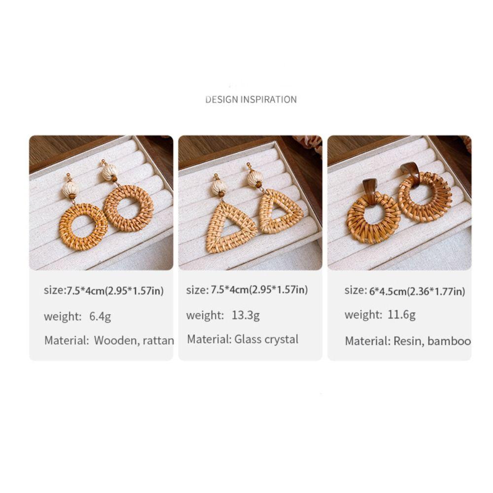 Beach Jewelry Bohemian Drop Earrings Round Geometric Earrings Rattan Weave Earrings  Women