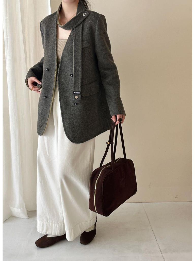 Petite Women's Two-Tone V-Neck Double-Sided Wool Coat for Autumn/Winter