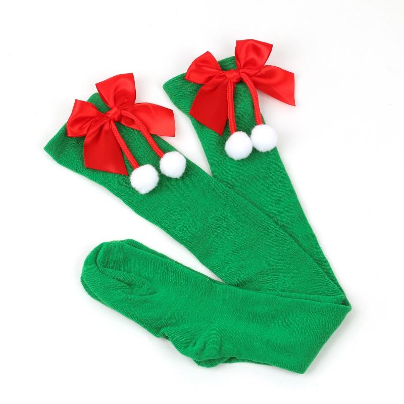 Striped Stockings For Women Over The Knee Long Socks Christmas Green Red Bowknot Long Socks Female Leg Stocking