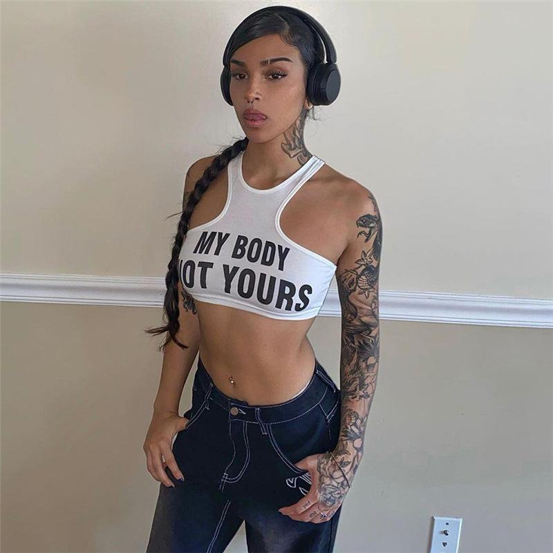 European and American women's clothing fashionable and sexy Spice Girls letter-printed T-shirt women's sleeveless slim-fitting inner U-neck small vest
