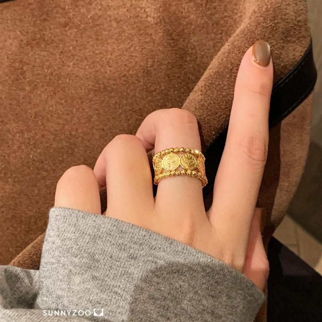 San Francisco Vintage Chic Wide Band Brass Ring, White Gold Plated Retro Index Finger Ring