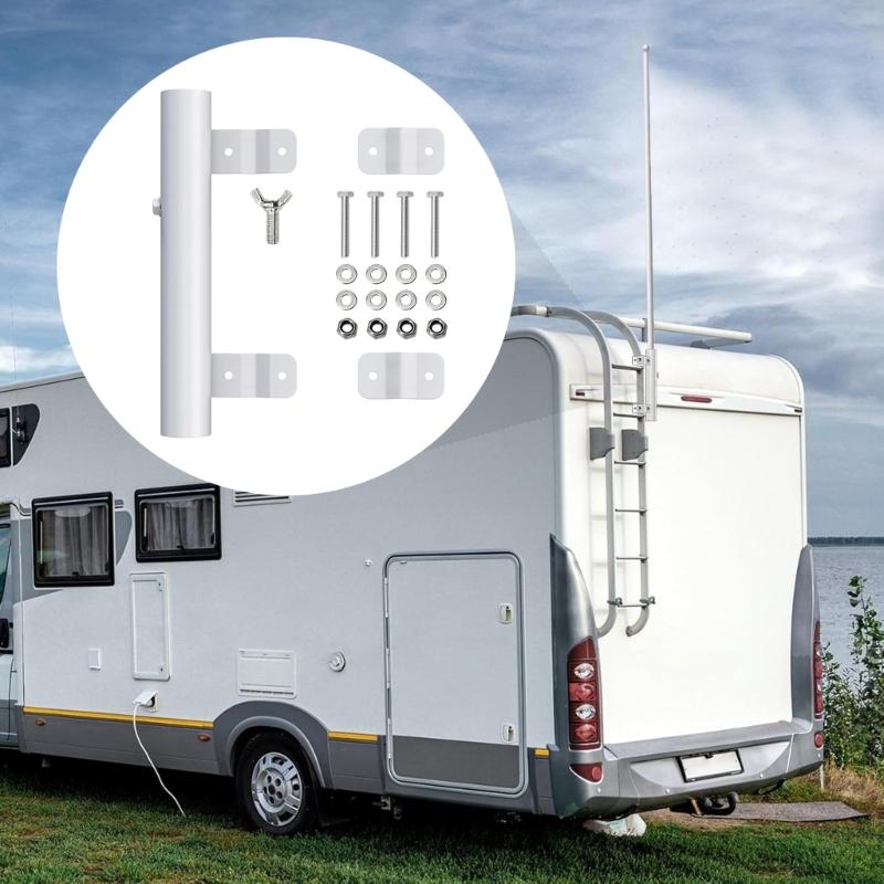 Vehicle Flagpole Bracket for Displays, Tubular Mount with Backing Plates and Hardware for Recreational Vehicles