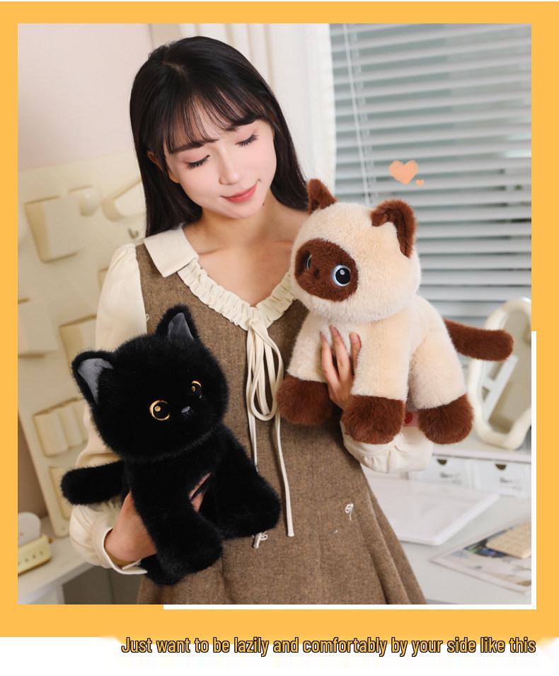 Cute Cat Plush Toy Trio: Siamese, Black, and Calico Soothing Dolls for Kids