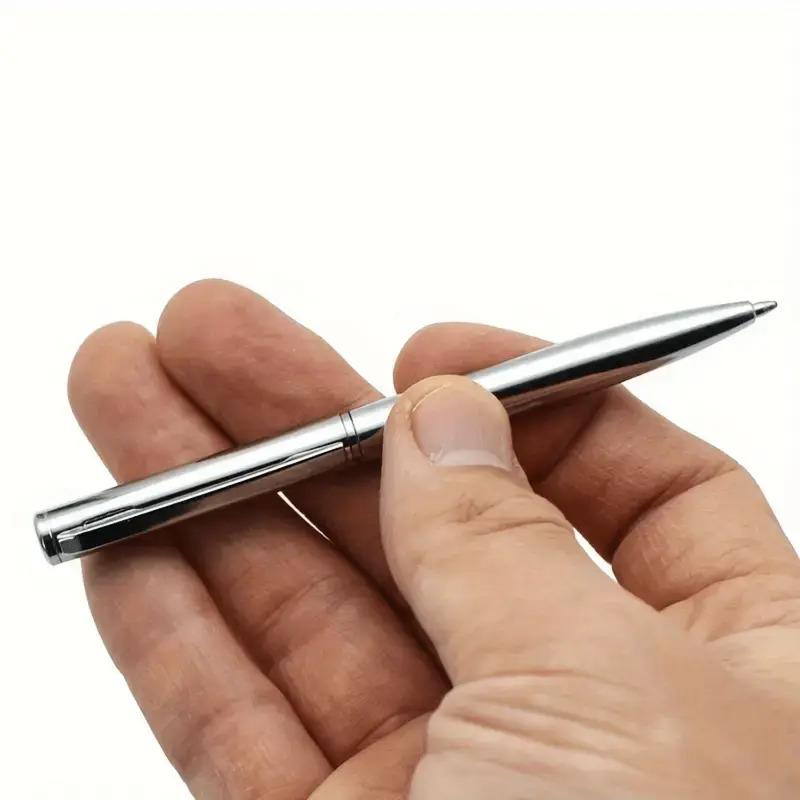 4pcs Fashion Silvery Ballpoint Pen, Mini Pocket Pen Set,Medium Tip,Rotatable Design-School Stationery,Cute Office Supplies