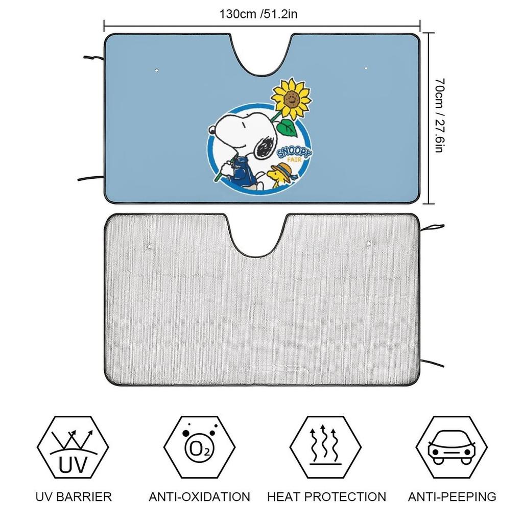 Snoopy Car Sunshade, Insulating, Suction Cup Sunshade, UV Protection, Perfect for Car Camping, Cute and Stylish, 130x70cm (Sunflower B)