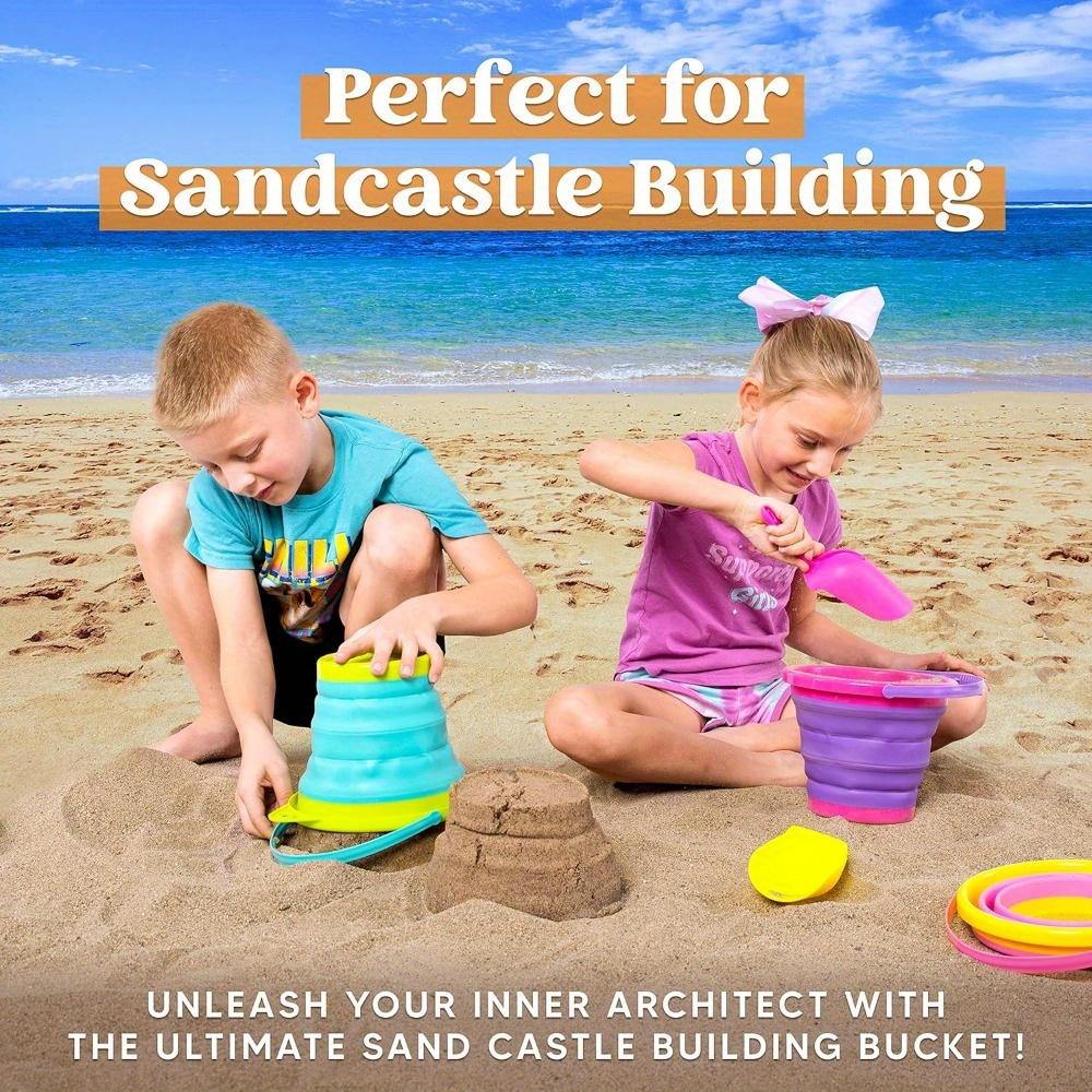 Packs Foldable Beach Bucket Set Shovels Mesh Backpack Kids Camping Gear Travelling Fishing Water Pail JOYFY 3 with and for Kid Friendly Entertaining
