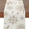 Winter Table Runner,Snowflake Decor, White, Gold, Table For Table, Seasonal, Christmas, Holiday, Home Decor