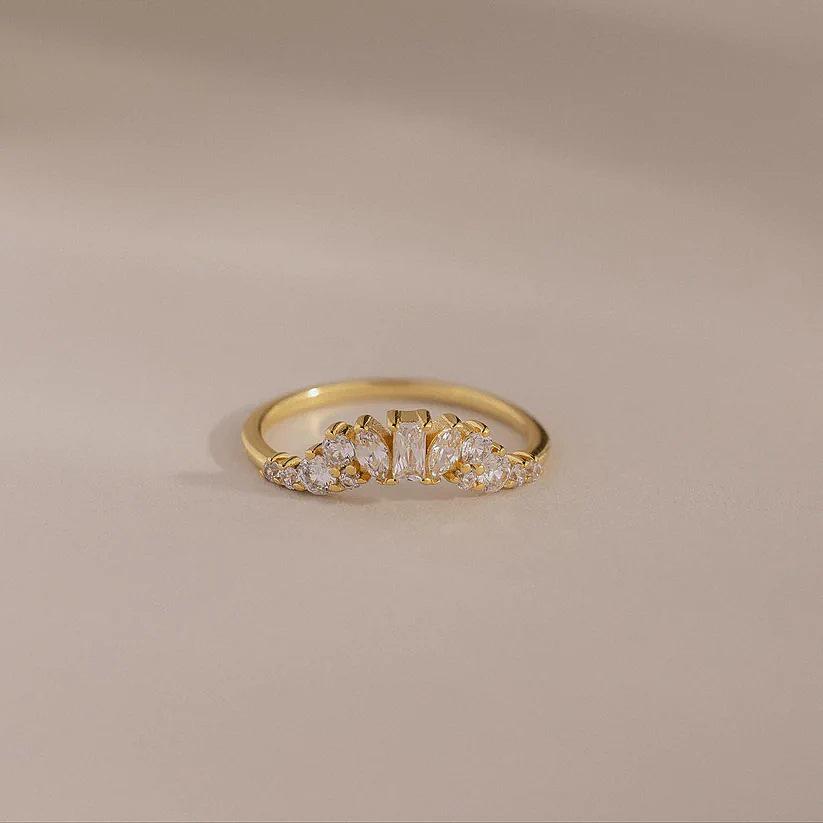 Korean Style Zircon Arc Curved Engagement Ring Size 7