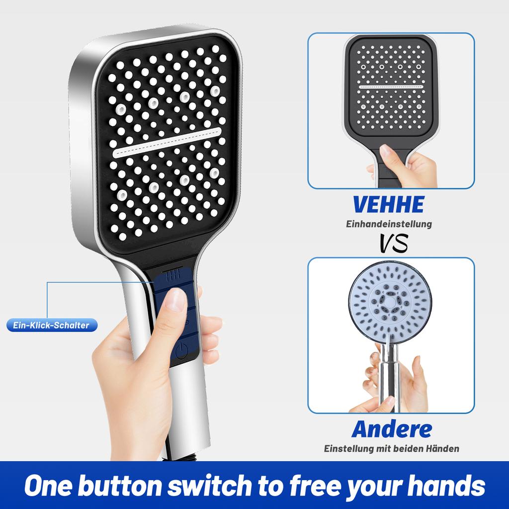 2025 New Black Water Saving Shower Head High Pressure Rainfall 7 Modes Adjustable One Key Stop Button for Bathroom Accessory