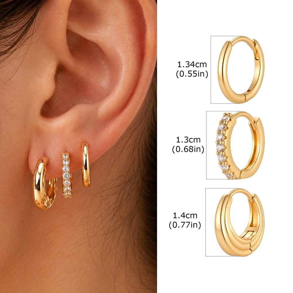 Dainty Small Huggie Hoop Earrings Set for Women, Hypoallergenic Gold Plated Zircon Earrings, Trendy Ear Jewelry Accessories
