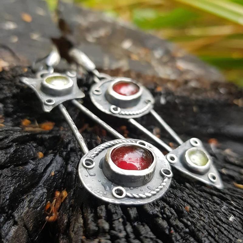 Stylish Antique Geometric Asymmetry Inlaid Long Earrings, Unique Vintage Jewelry