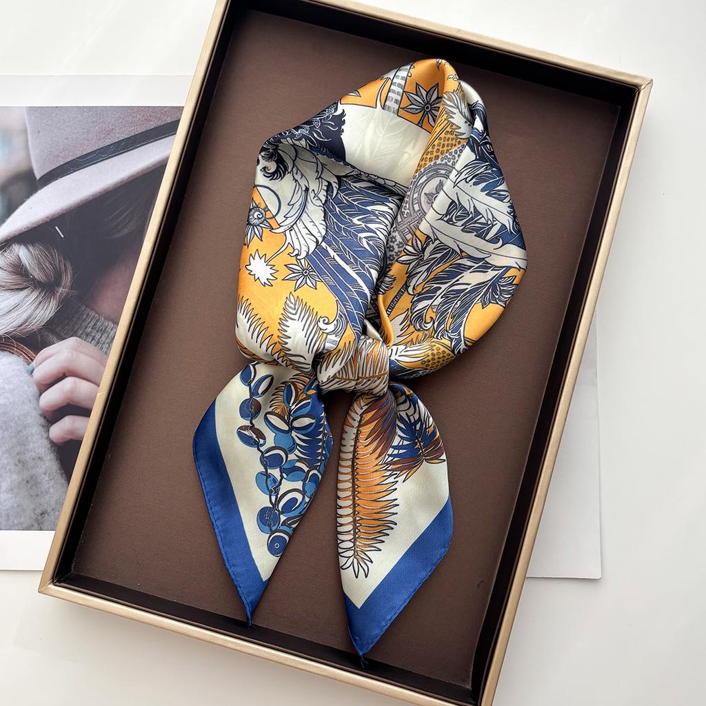 Soft Stain Retro Square Scarf For Women Elegant Ladies Hijab Neckerchief Shawl Luxury Imitation Silk Scarves For Travel