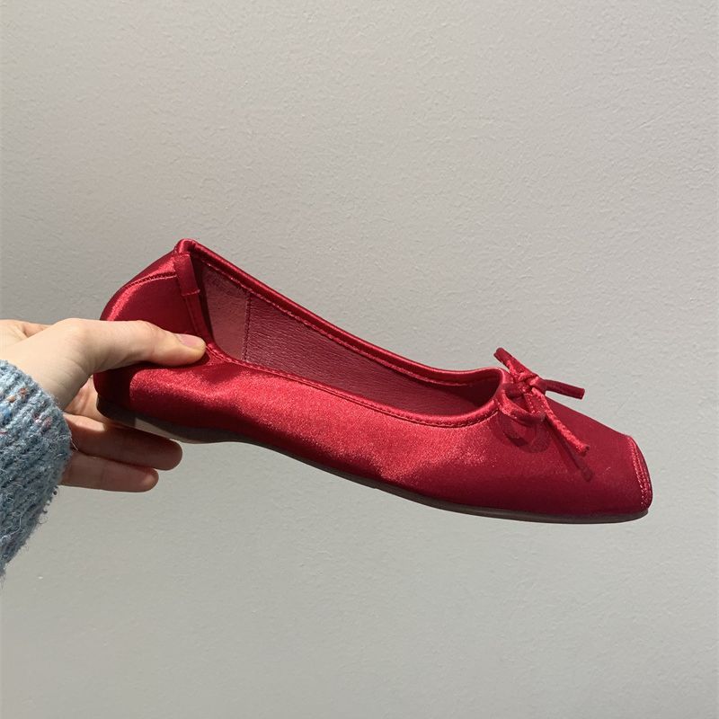 Sanfter Abendwind Ballerinas 2025 Französische süße Schleife Blau Eckige Zehenpartie Flacher Ausschnitt Höhenerhöhung Abendwind Damenschuhe