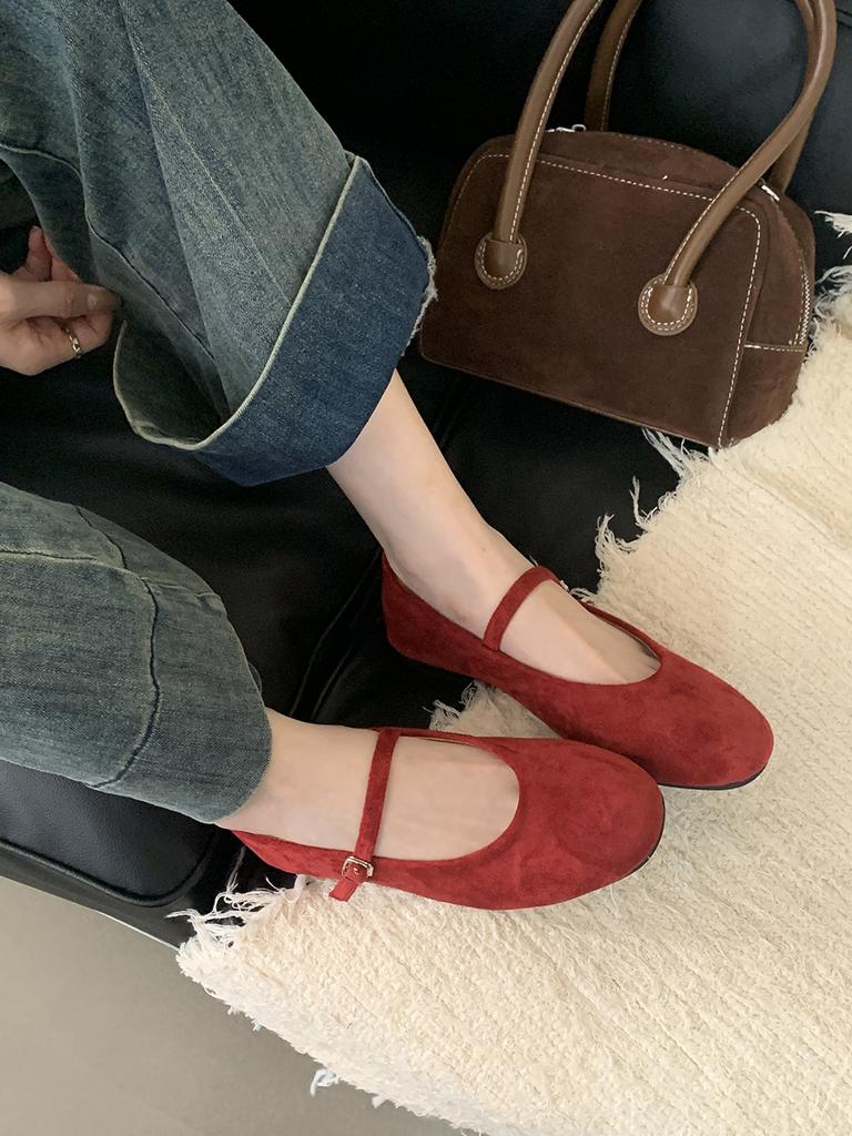 Mode Elegante Damen Schuhe mit runder Zehenpartie Barfuß Samt Mary Jane Schuhe Damen Tägliche Büro Slipper Slip-On Damen Ballerinas