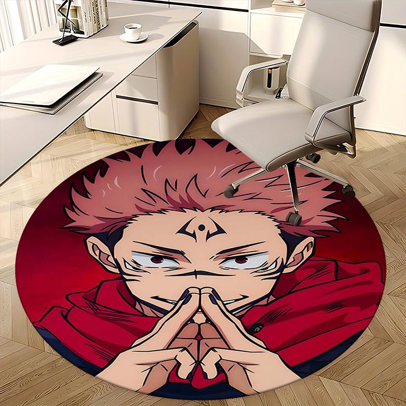 1pc Jujutsu Kaisen Satoru Gojo Anime Design Round Carpet - Office Chair Mat, Non-Slip Rug for Home Decor