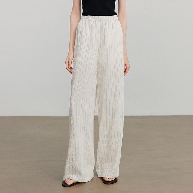 Women's Striped Linen-Feel Wide-Leg Casual Pants