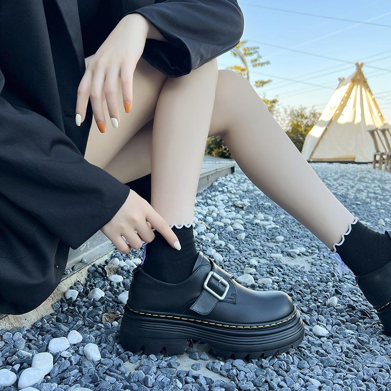 Buckle Martin boots women's platform women's new thick heel single knee versatile small leather shoes big head single shoes