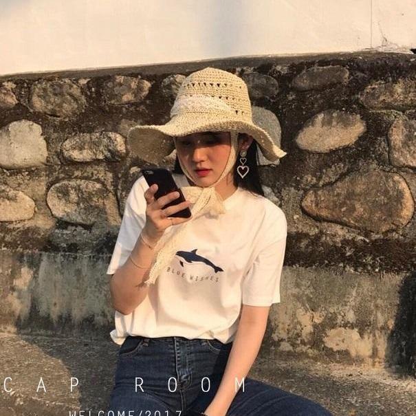 Lace Strap Fisherman Straw Hat Female Summer Eaves Sunshade Travel Straw Folding Beach Sun Hat