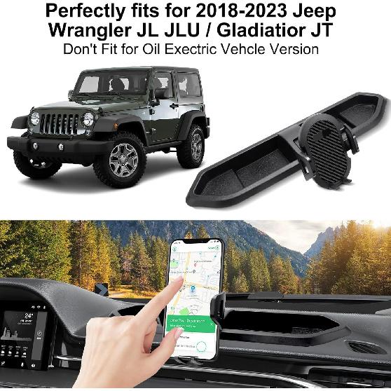 Upgraded Phone Mount For 2018      Jeep Wrangler JL JLU & Gladiator JT, Multi-Mount Phone Holder Dash Tray System Kit With Extension Arm Metal Rod