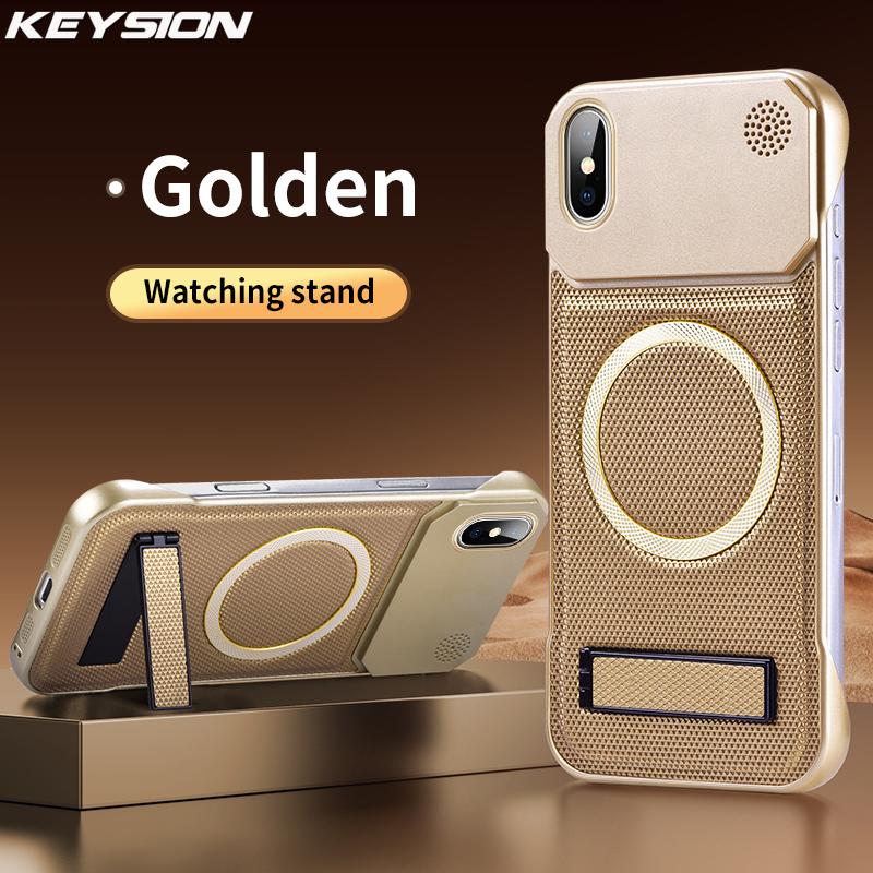 

KEYSION Роскошный Магнитный Чехол из ПУ Кожи для Ароматерапии для iPhone X XS Max Жесткий ПК Подставка Безрамочная Задняя Крышка for iPhone XS Max золотой