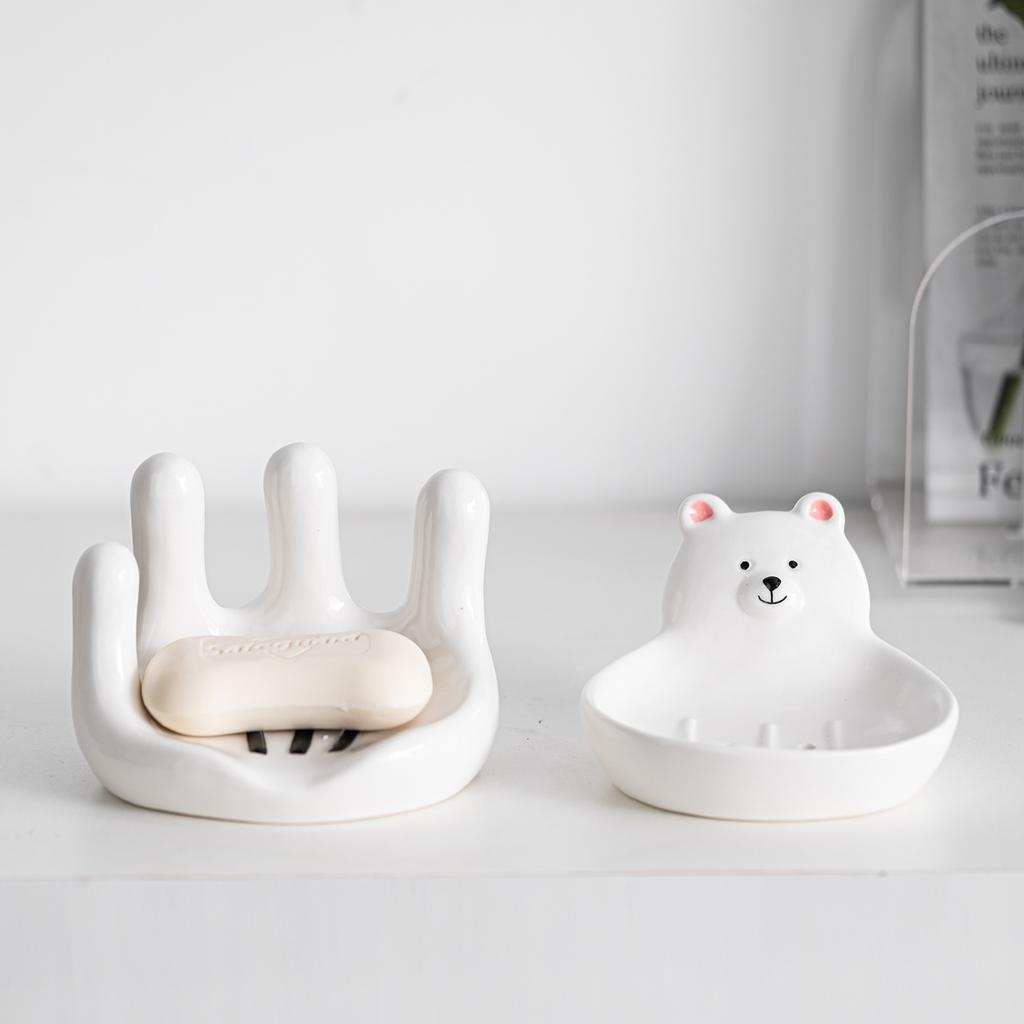 Simple And Creative Soap Water Filter Rack Cute Bear Soap Dish Ceramic Home High-End Decorative Ornament