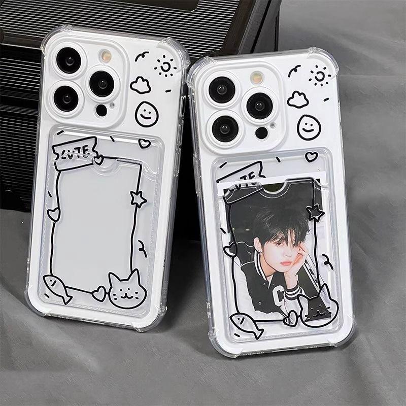 Pouzdro na telefon Kitten Fish s držákem na karty - Kompatibilní s Apple iPhone 12/13/14/16 Pro Max/17 Pro Horký prodej Kreativní měkké pouzdro